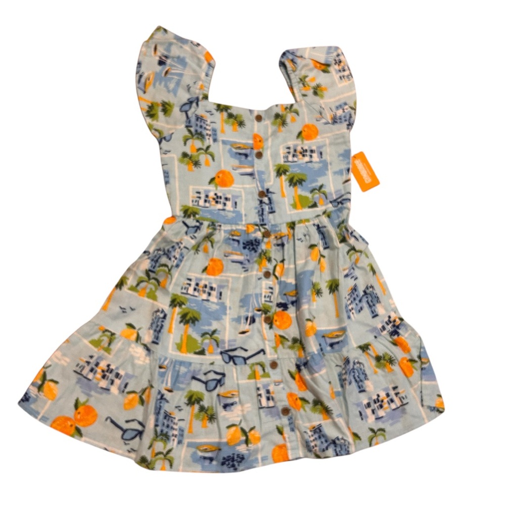 Gymboree Girl’s Dress Size 10 Blue Floral Button Up Linen Blend Tiered Dress NWT